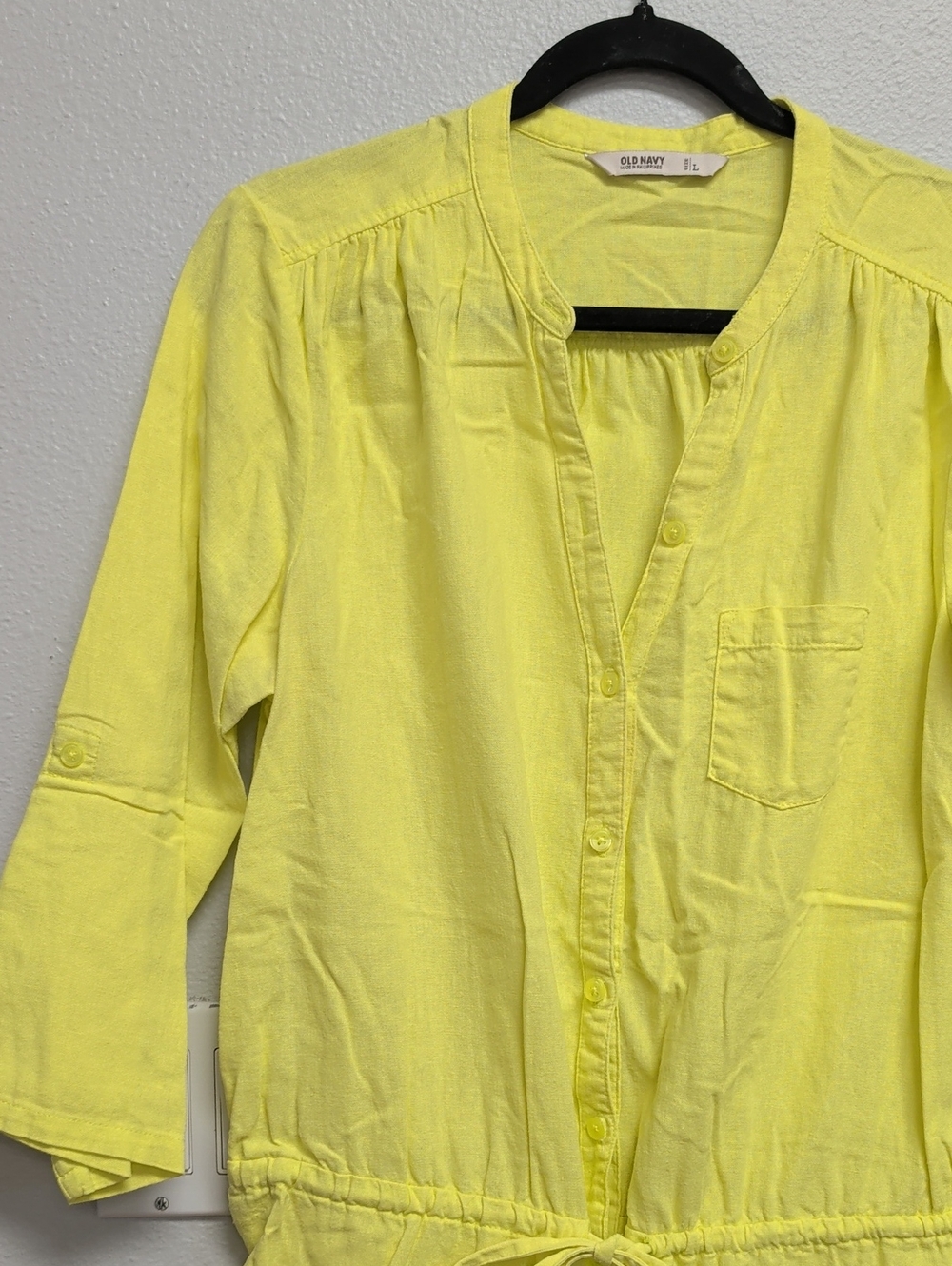 Old Navy Lemon Yellow Lightweight Linen Blend Shirt Dress - Picture 2 of 5